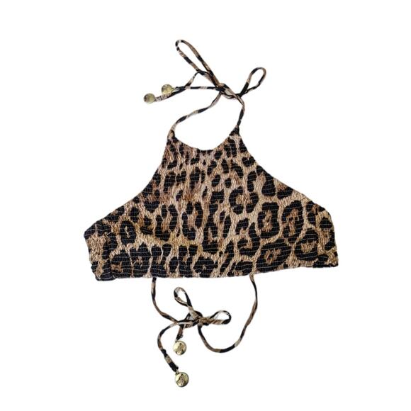 Nookie Beach Wild One Vintage Halter Top Swim Swimwear Bikini Top Leopard Print - Picture 2 of 5